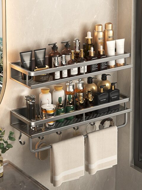 Bathroom Shelf for Shower Gel, Shampoo, Wall-Mounted Storage Rack for Restroom, Toilet, Balcony