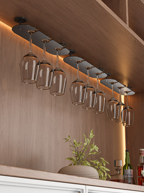 Red Wine Glass Rack, Upside-Down Hanging Goblet Storage Rack, Wine Cabinet Storage, Light Luxury Single-Row Household Hanging Wine Glass Rack