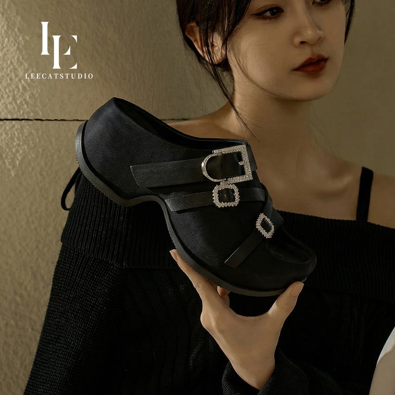 Black Thick-Soled Slip-On Sandals for Women, 2026 Summer New Style, Height-Increasing Wedge Casual Genuine Leather High-Heeled Sandals Black Thick-Soled Slip-On Sandals for Women, 2026 Summer New Style, Height-Increasing Wedge Casual Genuine Leather High-Heeled Sandals