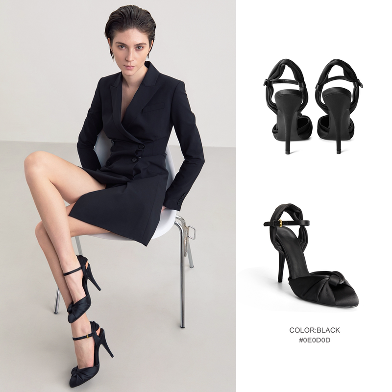 Cihi Vintage Knot Pleated Pearl Satin Glossy Closed-Toe Hollow Ultra-High Heels Cihi Vintage Knot Pleated Pearl Satin Glossy Closed-Toe Hollow Ultra-High Heels
