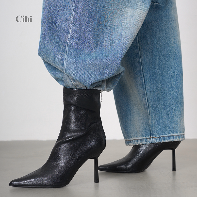 Cihi'Longtermism' Long-Termism Oil Wax High-Stretch Crack Pointed Toe Stiletto Slim Boots Cihi'Longtermism' Long-Termism Oil Wax High-Stretch Crack Pointed Toe Stiletto Slim Boots