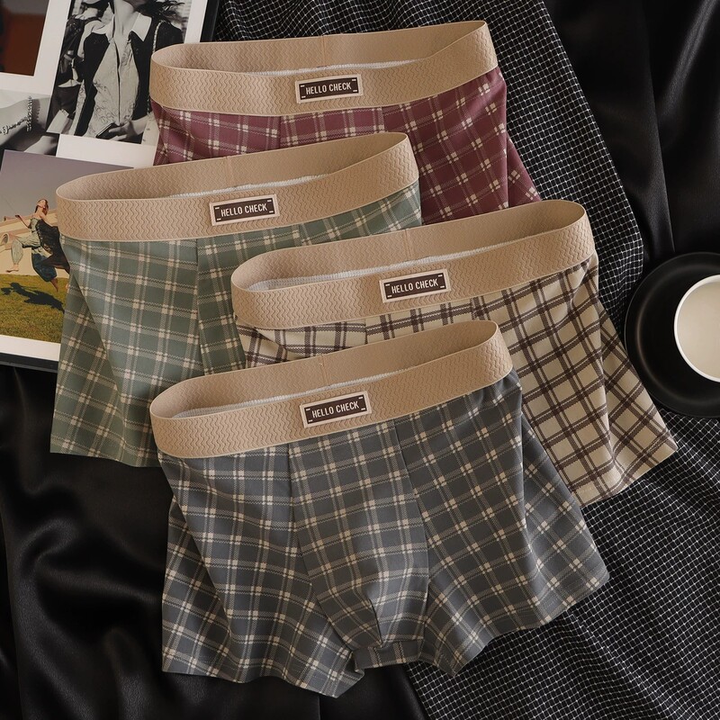 Cayley Koi Men's Underwear Genuine Official Flagship Retro Plaid Pure Cotton Comfortable Breathable Mid-Waist Boxer Briefs Cayley Koi Men's Underwear Genuine Official Flagship Retro Plaid Pure Cotton Comfortable Breathable Mid-Waist Boxer Briefs