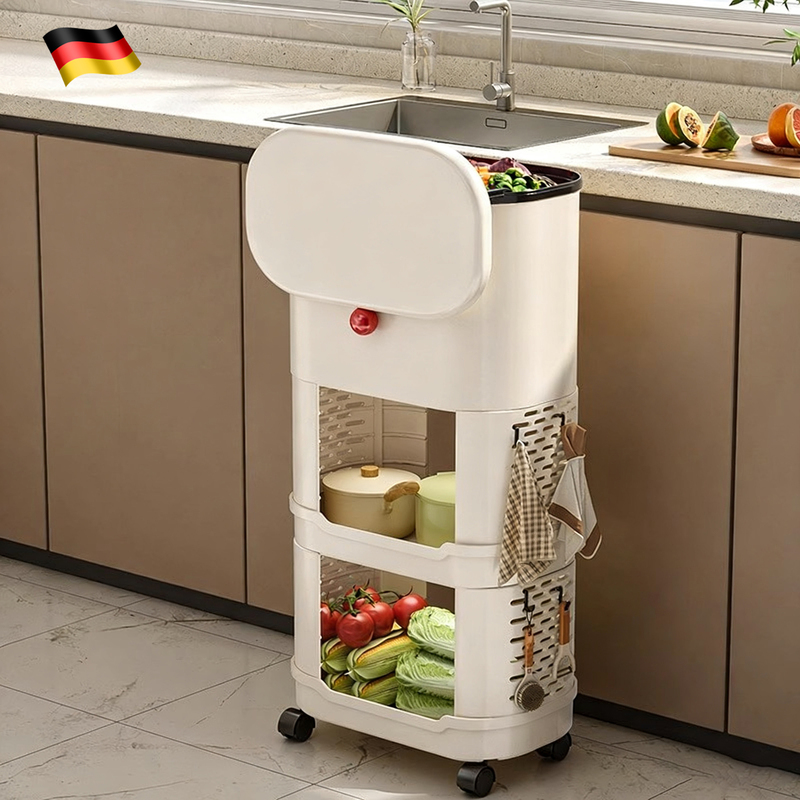German Kitchen Trash Can, Multifunctional with Wheels, Press-Type, Large Capacity, Simple Style, Storage Rack