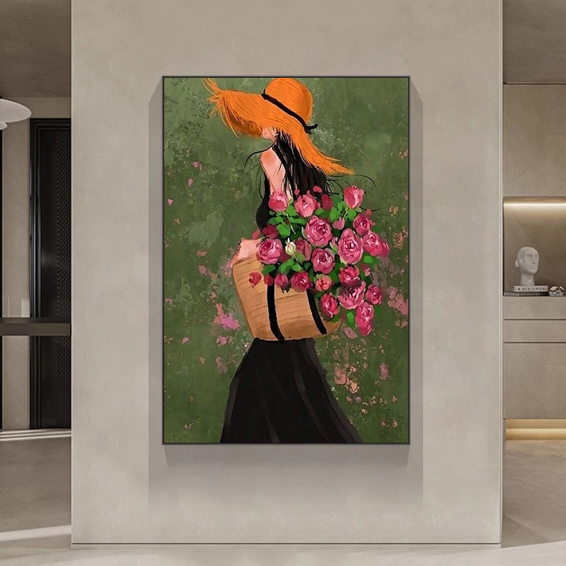 French-Style Cream Abstract Art Decorative Painting for Living Room, Nordic-Style Figures, Interesting Floor-Standing Oil Painting