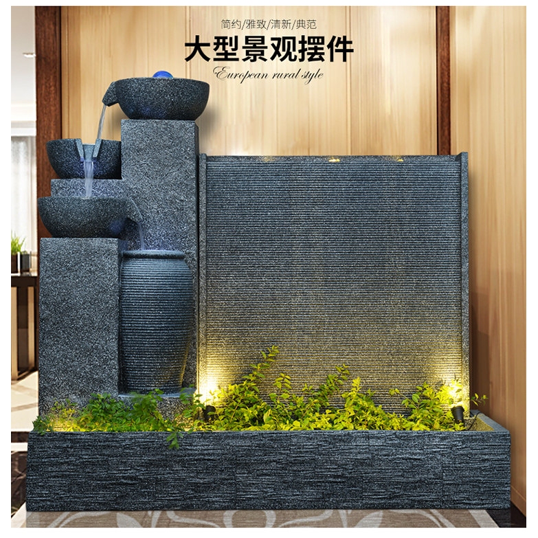 New European-Style Rockery Water Fountain Living Room Water Curtain Wall Water Screen Company Store Living Room Entrance Decoration Ornaments
