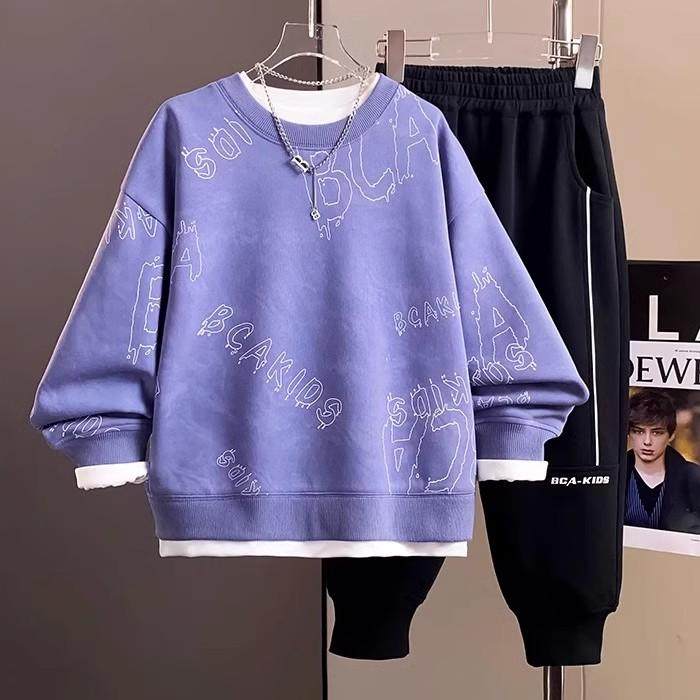 Костюмы для мальчиков, весенние и осенние модели, новые детские осенние костюмы-двойки 2025 года, осенние свитера для мальчиков больших размеров, крутой и красивый тренд