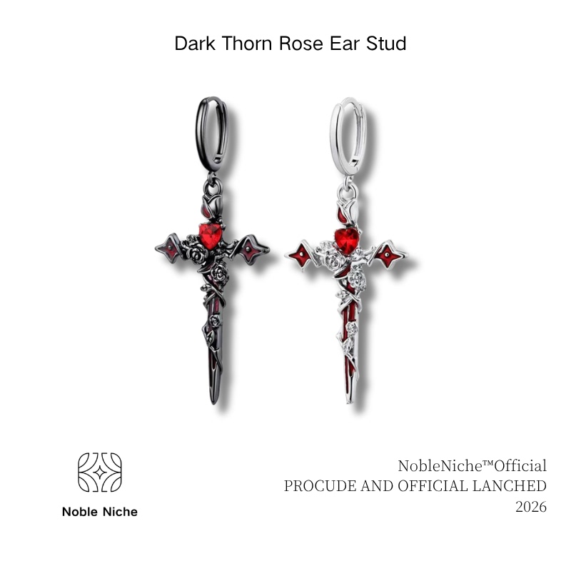 Nobleniche High-Quality S925 Silver Anti-Allergy Ear Studs Thorn Rose Cross Niche Earrings