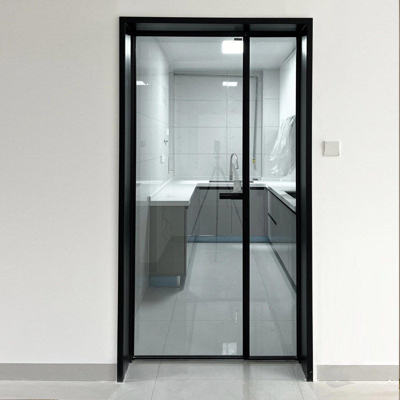 Extremely Narrow Double Door Bathroom Door Tempered Glass Toilet Door Kitchen Double Door Bathroom Swing Door Aluminum Alloy Door