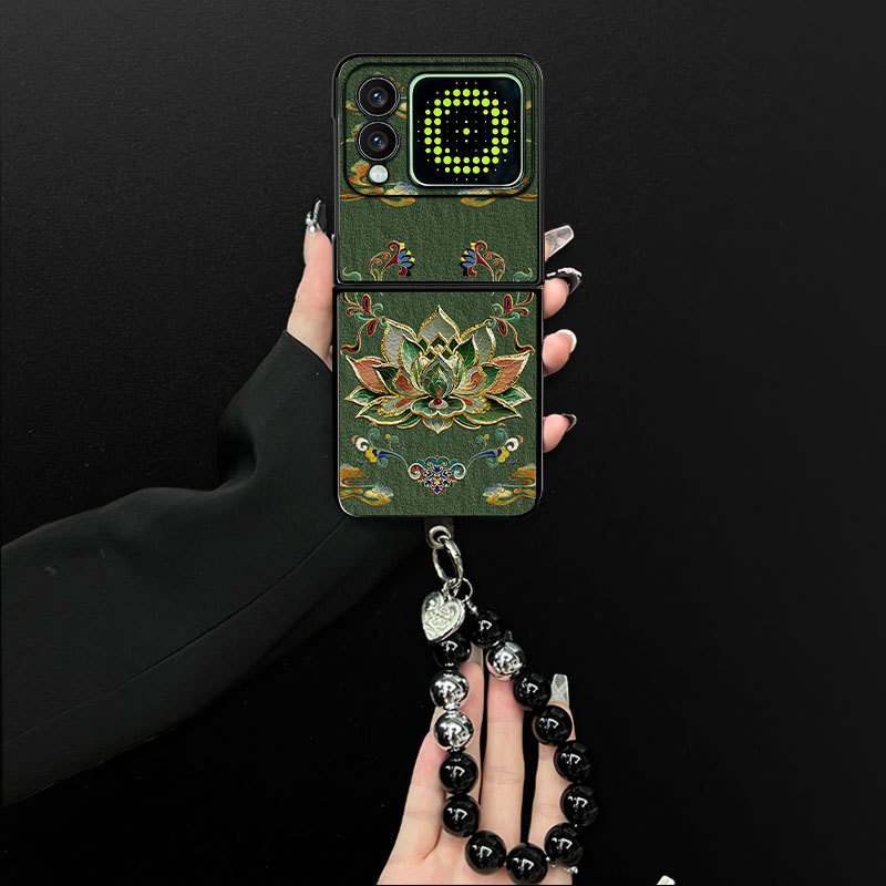 (All Models) Suitable for Huawei, Samsung, Oppo, Xiaomi, Vivo, Honor Phone Cases, Protective Covers, Flip Cover, Women's Creative Trendy Lambskin Folding Case, Lucky Lotus Anti-Drop Shell, Foldable Screen