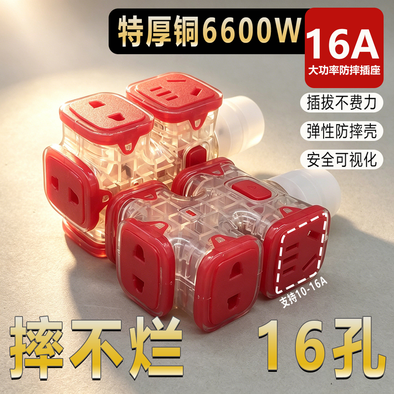 Soft Silicone Socket 10-16A Universal Anti-Fall and Explosion-Proof Floor Socket Extension Board with Transparent Visible Elastic Casing