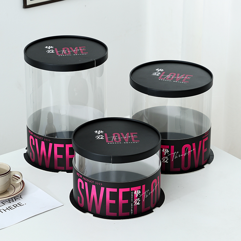 Black Round Transparent Waistband-Style Birthday Cake Box Packaging Box Four Six Eight 8inch Single and Double-Layer Round Box Packing Box