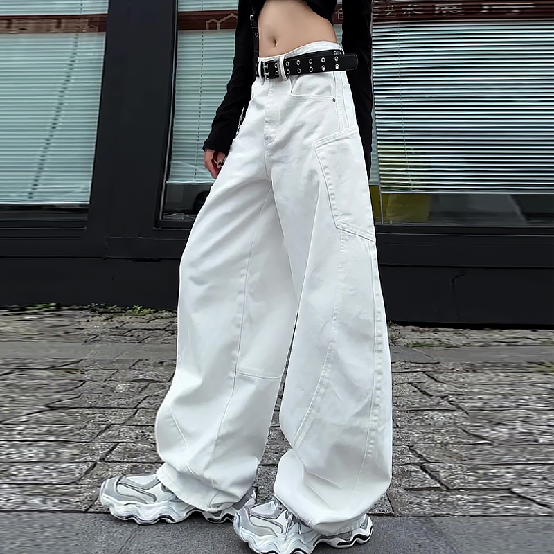 American High Street Style White Jeans for Women, Spring 2026 New Model, Plus Size, High-Waisted, Loose, Scimitar-Shaped Wide-Leg Pants