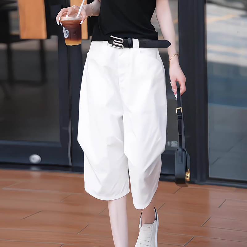 Very Nice-Looking White Five-Point Shorts for Women, Summer Thin Style, Suitable for Wearing Outside, 2026 New Model, Plus Size, High-Waisted, Wide-Leg Shorts