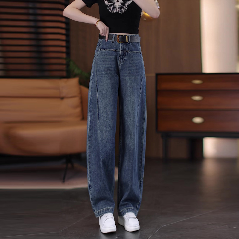 American Retro Wide-Leg Jeans for Women, Spring 2026 New Style, Plus Size, High-Waisted, Drapey Willow Leaf Scimitar Pants for Summer