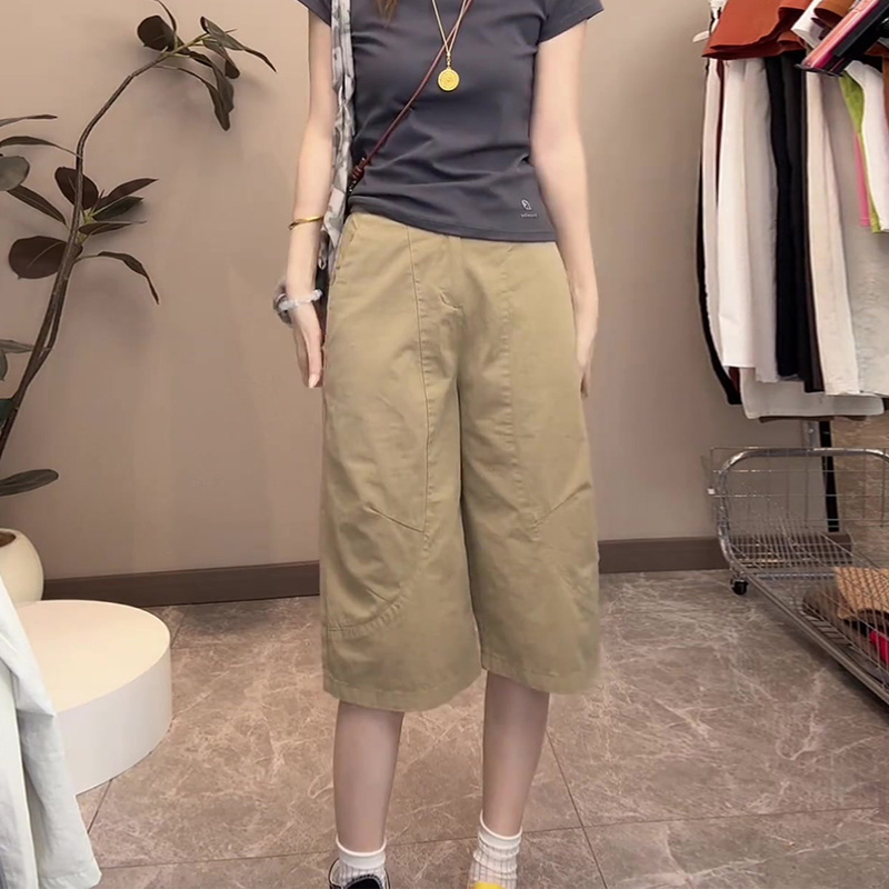 Korean Style Khaki Wide-Leg Pants for Women, Summer Thin Version, 2026 New Model, Plus Size, Loose Fit, Slimming, Casual Cropped Pants