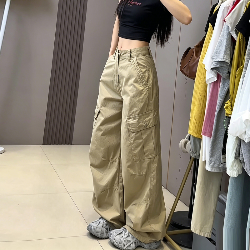 American-Style Khaki Work Pants for Women, Summer Thin Model, 2026 New Style, Plus Size, Loose Fit, Slimming, Casual Wide-Leg Pants