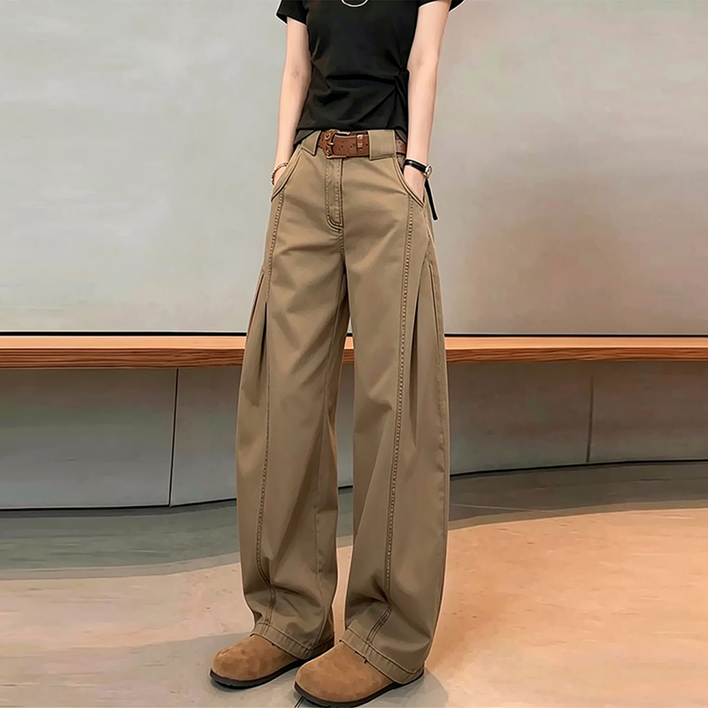 American-Style Khaki Wide-Leg Pants for Women, Autumn 2026 New Model, Plus-Size Loose Fit, Hip-Covering, Slimming Casual Pants American-Style Khaki Wide-Leg Pants for Women, Autumn 2026 New Model, Plus-Size Loose Fit, Hip-Covering, Slimming Casual Pants