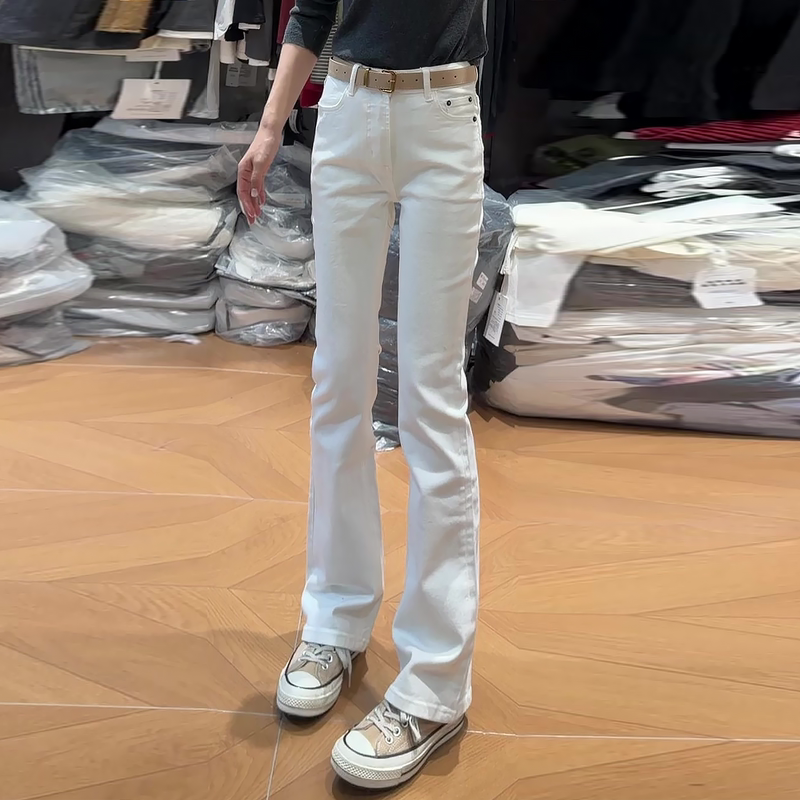 American-Style White Straight-Leg Jeans for Women, Spring 2026 New Model, Plus Size, High-Waisted, Slimming, Flared Pants