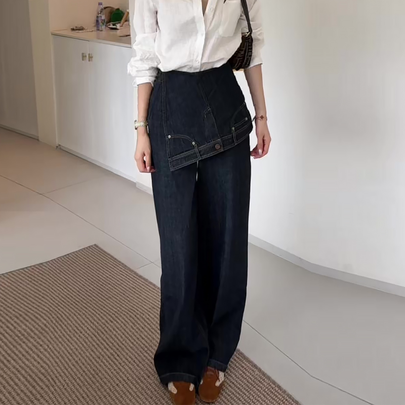 Stylish Dark Blue Wide-Leg Jeans for Women, Autumn 2026 New Style, Plus Size, High-Waisted, Loose, Slimming, with a Flared Hem Stylish Dark Blue Wide-Leg Jeans for Women, Autumn 2026 New Style, Plus Size, High-Waisted, Loose, Slimming, with a Flared Hem