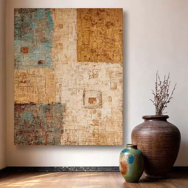 Wabi-Sabi Style Retro Abstract Decorative Painting for Living Room Entrance, Large-Sized High-End Artistic Floor-Standing Wall Art