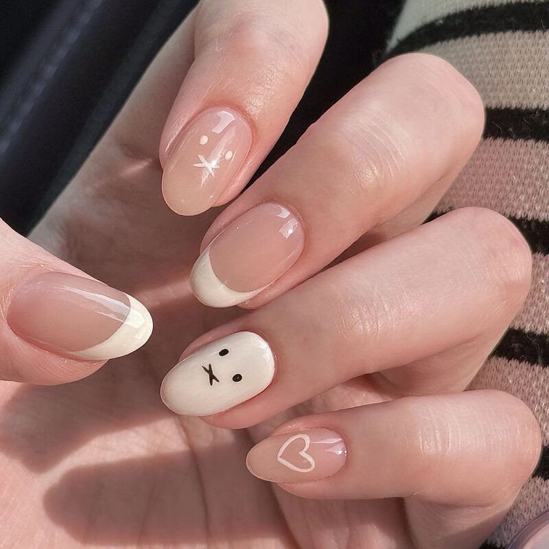 Handmade Wearable Nails, Simple and Cute Miffy Rabbit Short Style for Students, ins Nail Patches, Removable, Brightening Effect for Students