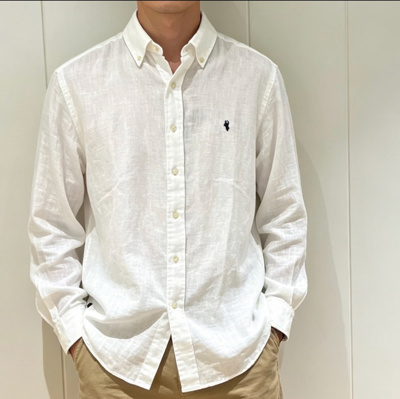 【Din Version of Lao Qian's Relaxed and Lazy Linen Long-Sleeved Shirt, Unisex Couple Shirt with Pony Embroidery】