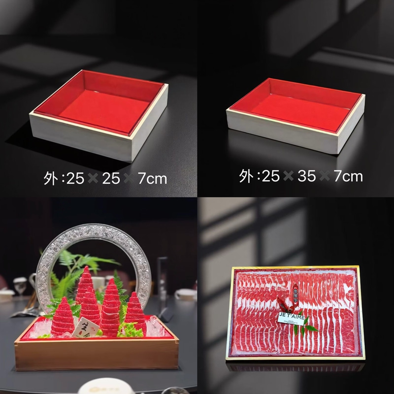 High-End Snowflake Beef Box Set for Hot Pot, Including Beef, Salmon, Vegetables, and Wooden Plates