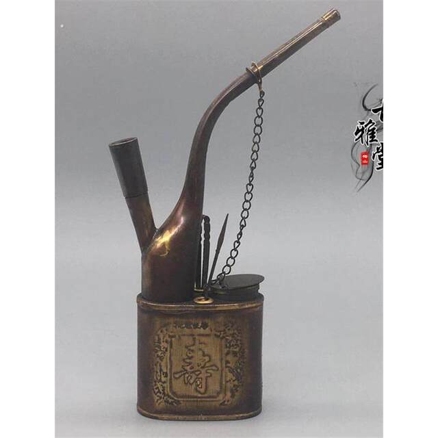 Hookah old-fashioned Republic of China collection antiques and miscellaneous Shoubi Nanshan everlasting pine pure copper longevity star tobacco bottle old-fashioned tobacco stem
