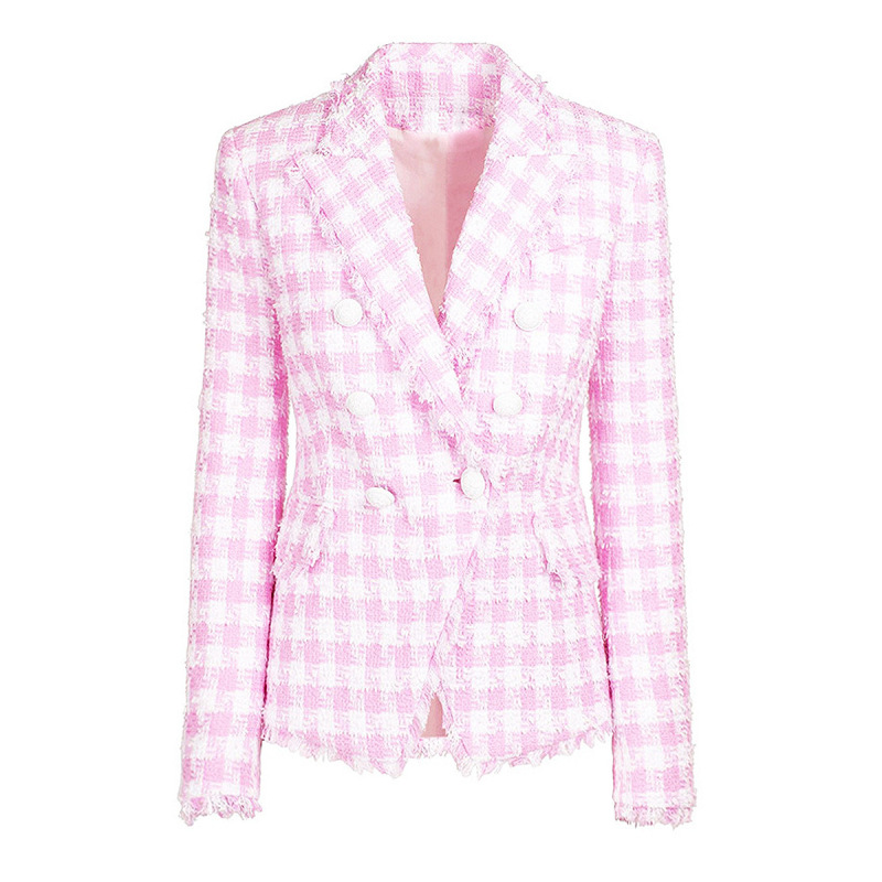 In Stock 2025 Autumn and Winter New Fashion Classic Houndstooth Tweed Women's Blazer Woolen Jacket Coat