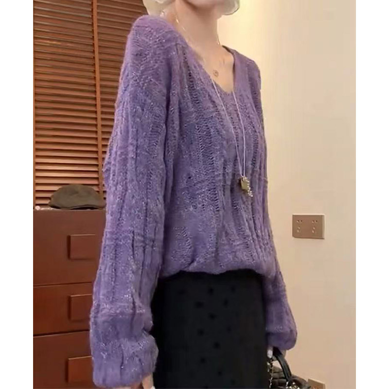 Autumn New Style Lazy Style Purple Sweater Loose Slimming V-Neck Knitwear-5221 Autumn New Style Lazy Style Purple Sweater Loose Slimming V-Neck Knitwear-5221