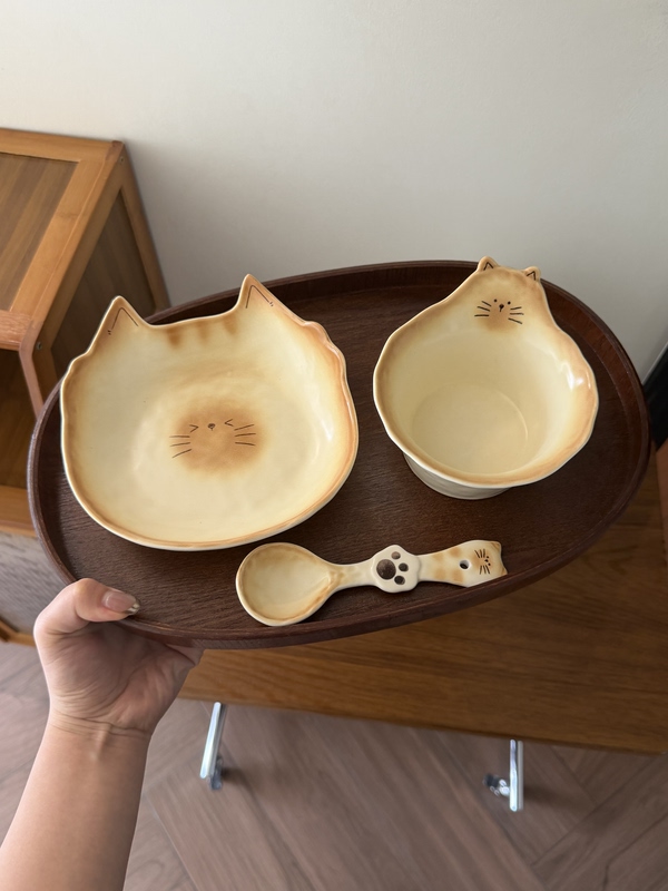 [Recommended by Xiaohongshu] Cat Underglaze Color Tableware Set, Cute Ceramic Bowls and Plates, Single-Serving Soup Bowl and Rice Bowl