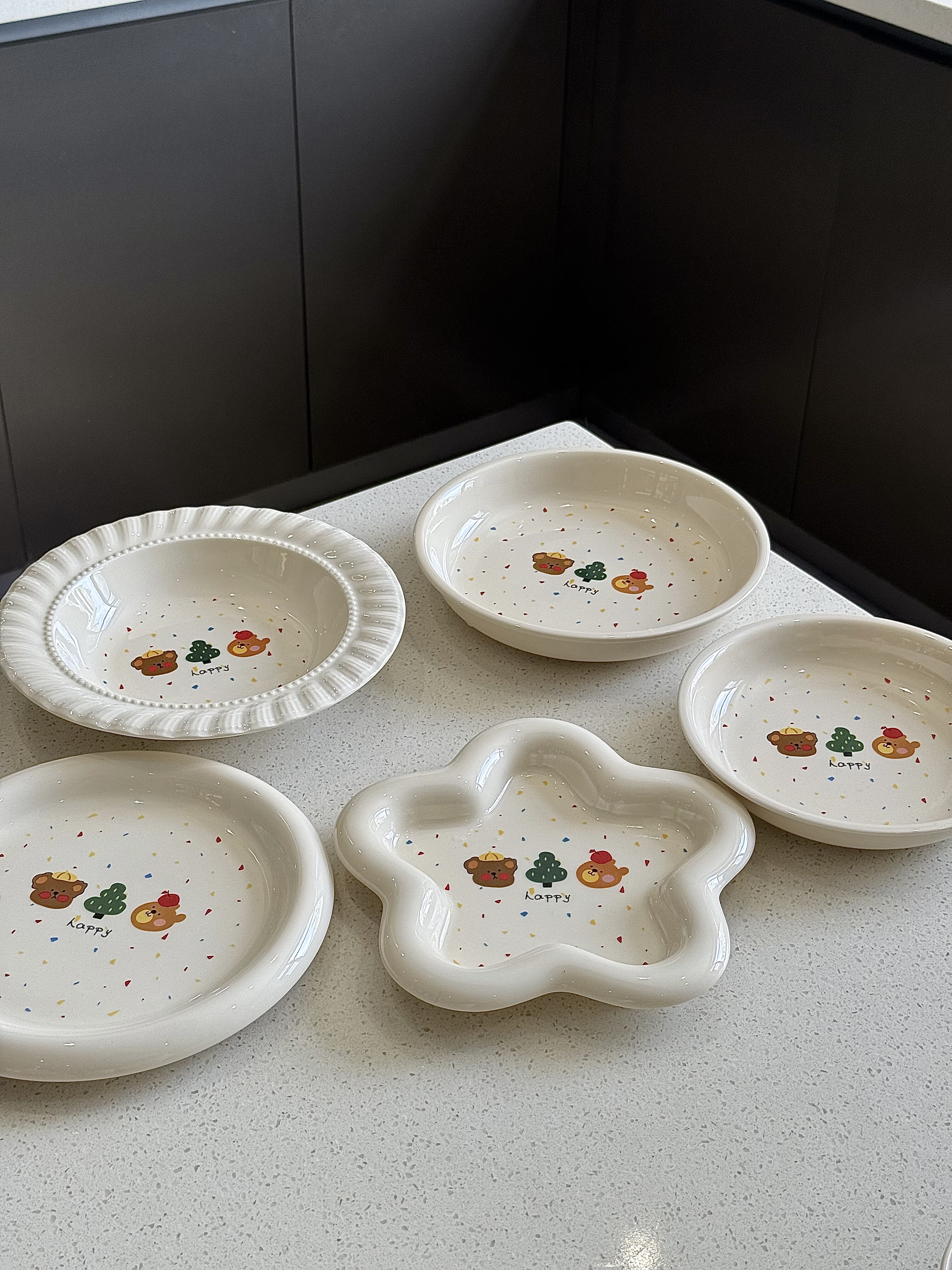 [Recommended by Xiaohongshu] Cute Bear Ceramic Rice Bowl, High-Quality and Exquisite Cartoon Bowl and Plate Set for Home Use