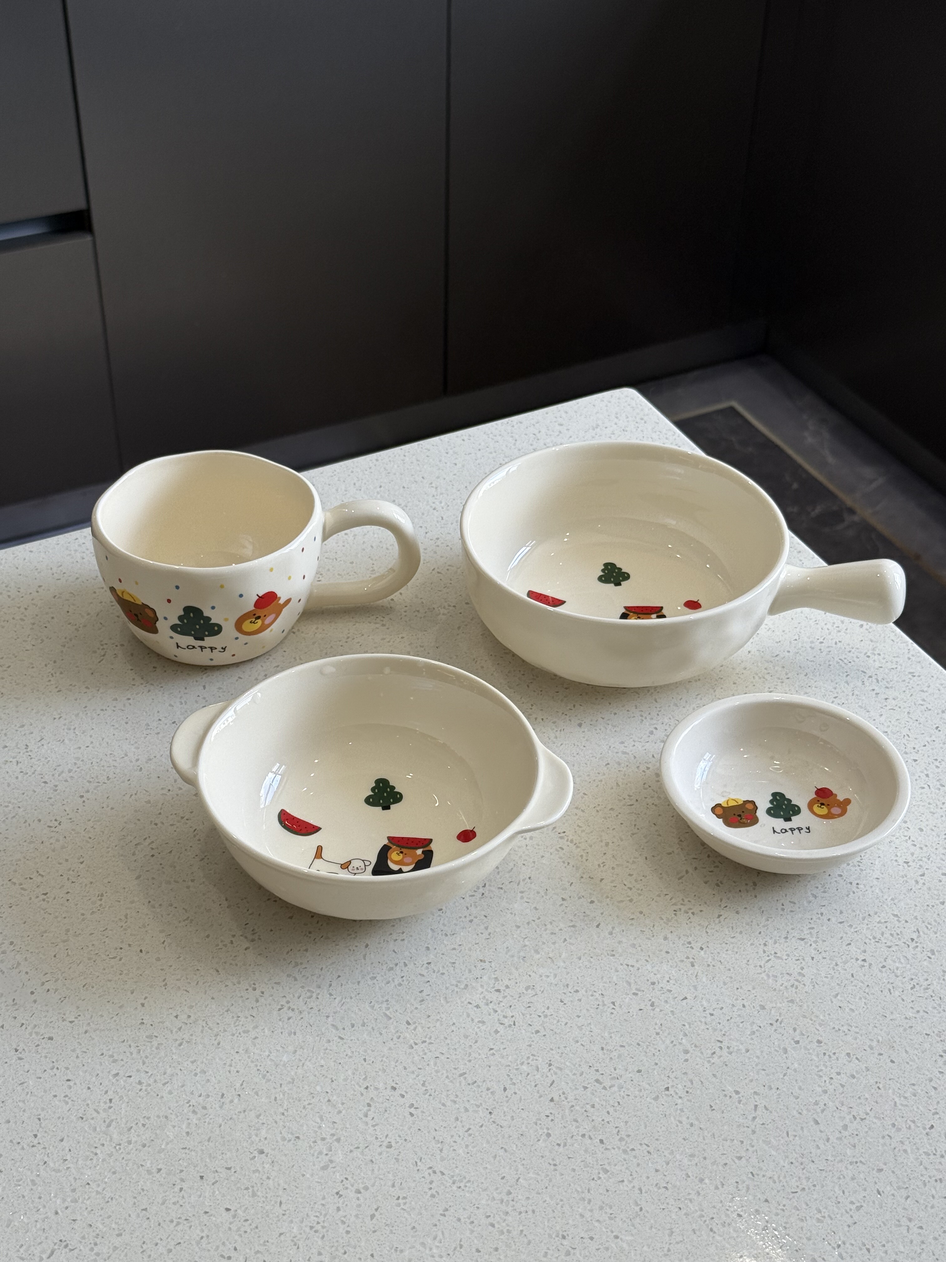 [Recommended by Xiaohongshu] Cute Bear Ceramic Rice Bowl, High-Quality and Exquisite Cartoon Bowl and Plate Set for Home Use