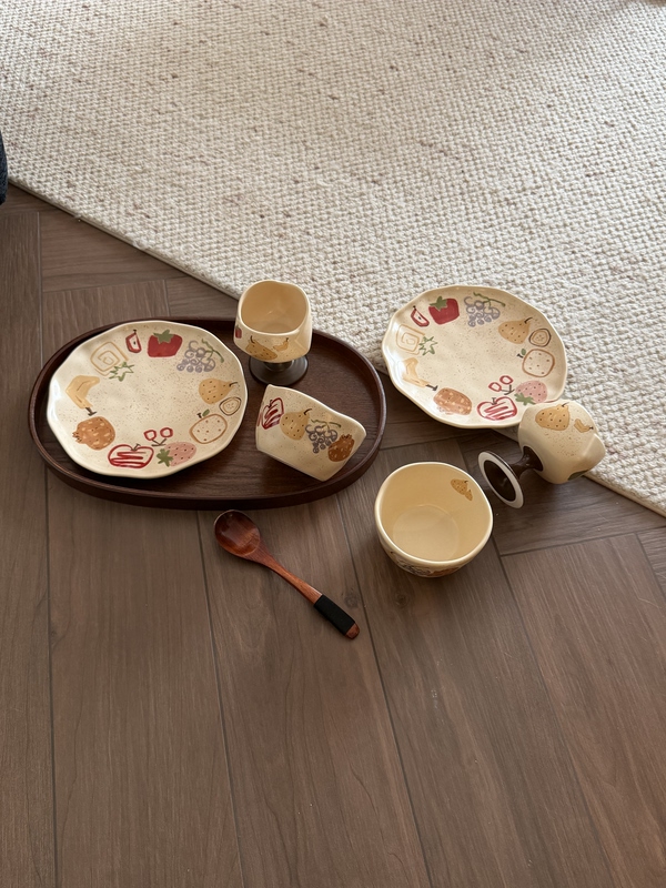 [Recommended by Xiaohongshu] Vintage Graffiti Tableware Set Cute Underglaze Color Household Gift Set Family Set