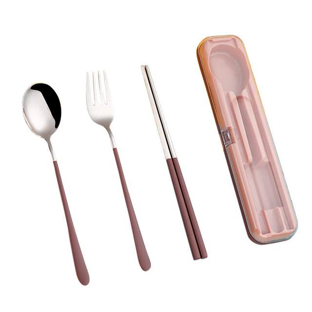 New Trendy Flip-Top Box Cutlery Set, Creative 304 Stainless Steel Spoon, Fork, and Chopsticks Three-Piece Set