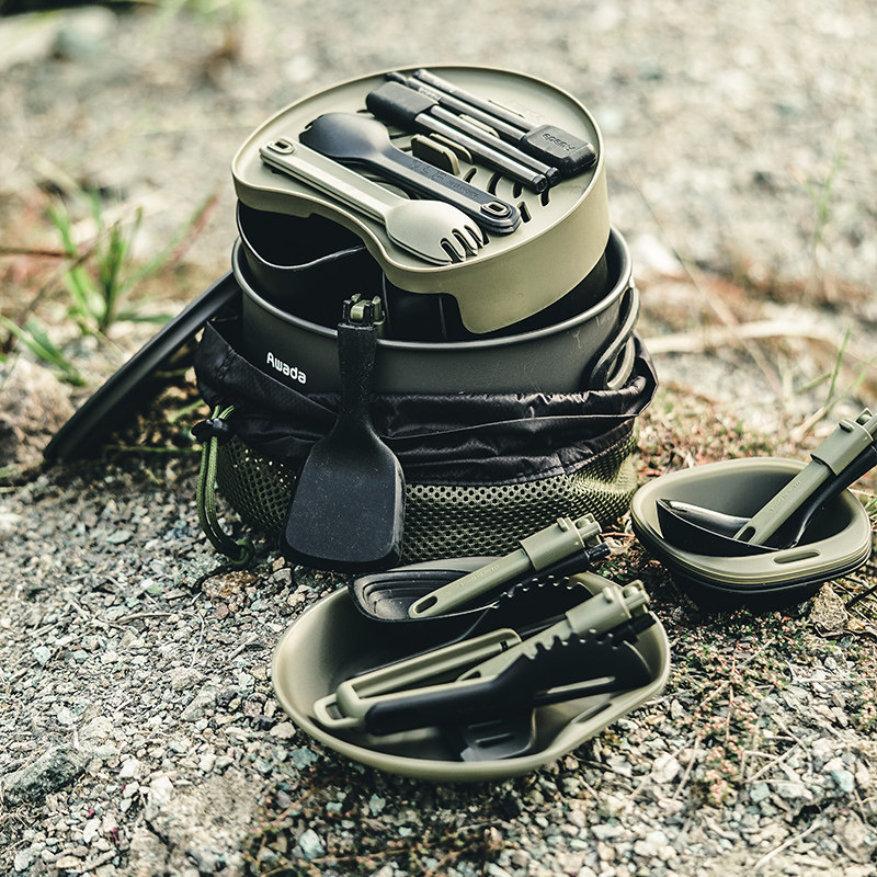 Awada Outdoor Portable Cookware Set Non-Stick Pan Camping Picnic Equipment Complete Set Self-Driving Travel Cooking Tool