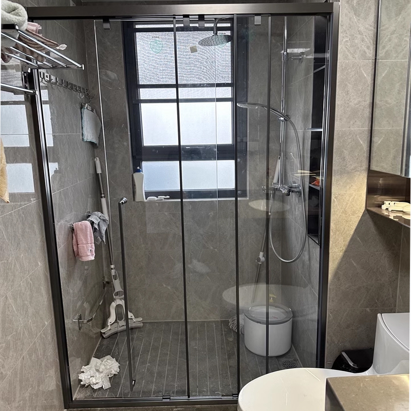 Three-Link Shower Room with a Straight-Line Design, One Fixed and Two Sliding Doors, Bathroom with Dry and Wet Separation, Sliding Door Bathroom Partition Glass Door Three-Link Shower Room with a Straight-Line Design, One Fixed and Two Sliding Doors, Bathroom with Dry and Wet Separation, Sliding Door Bathroom Partition Glass Door