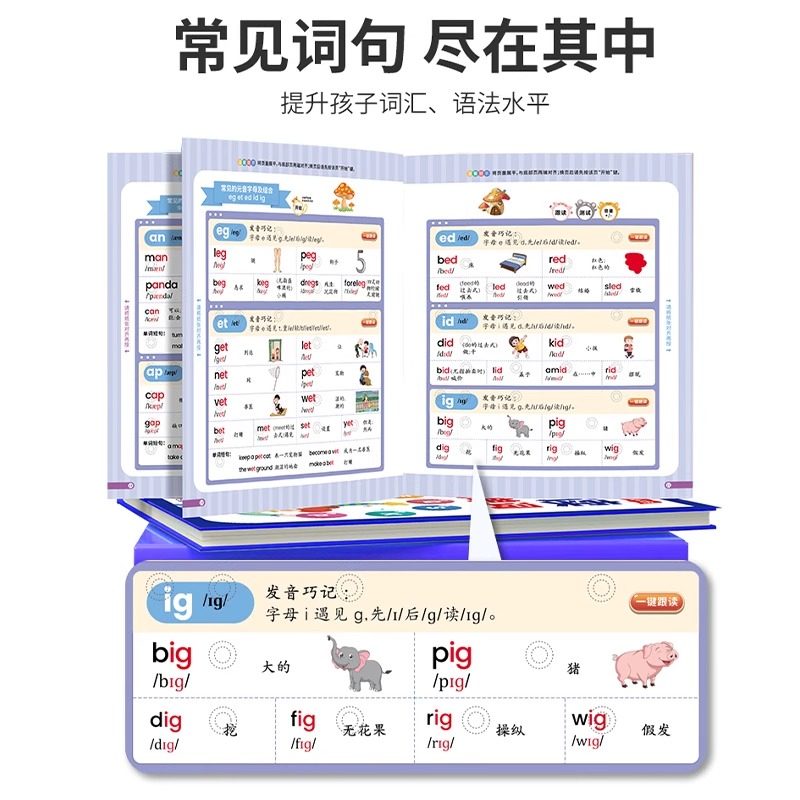 Talking English Phonics Word Memorization Book for Elementary School Students English Point-Reading Audio Book English Synchronized Audio Book