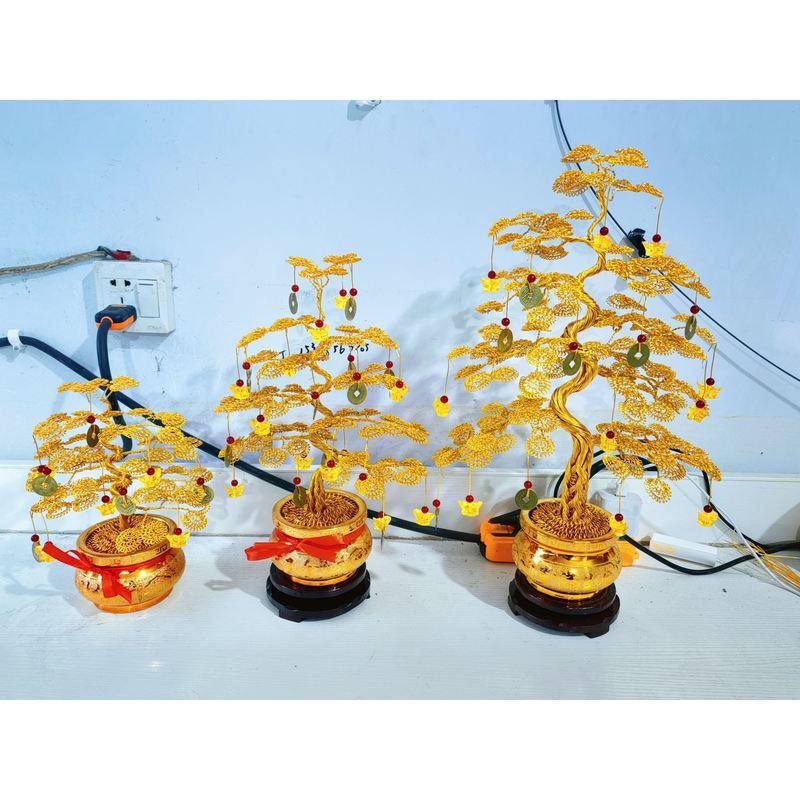 Golden Money Tree Ornaments, Hand-Woven Money Tree Decorations for Home, Living Room, Office, Housewarming, Opening Ceremony, and Gifts