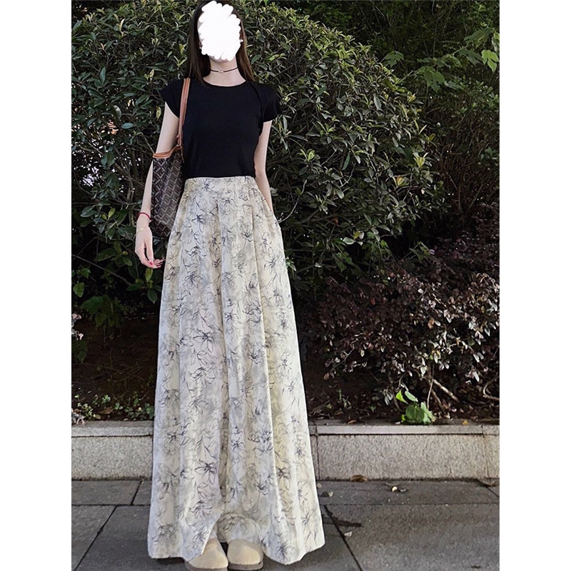 Wide-Leg Pants for Women, Summer Wear, Loose Fit, Slimming Skirt Pants, High-Waisted, Ink Print, New Chinese Style Pants, Tie-Dye, Sports Casual Pants