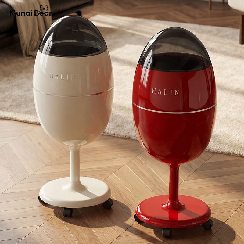 No-Bending Trash Can with a High-End Feel, Egg-Shaped Flip-Top Garbage Storage Bin for Home Use in the Living Room, Large Capacity with Wheels