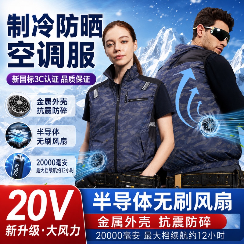 20V Semiconductor Refrigeration Air-Conditioning Fan Work Clothes for Men and Women, Outdoor Anti-Sun Vest with Fan 20V Semiconductor Refrigeration Air-Conditioning Fan Work Clothes for Men and Women, Outdoor Anti-Sun Vest with Fan