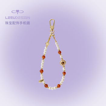 Leeudesign New High-End Mobile Phone Chain, Luxury Tiger Eye Stone Pearl Phone Lanyard, Double Buckle Wrist Strap, Anti-Lost Short Pendant, Bag Accessory for Women