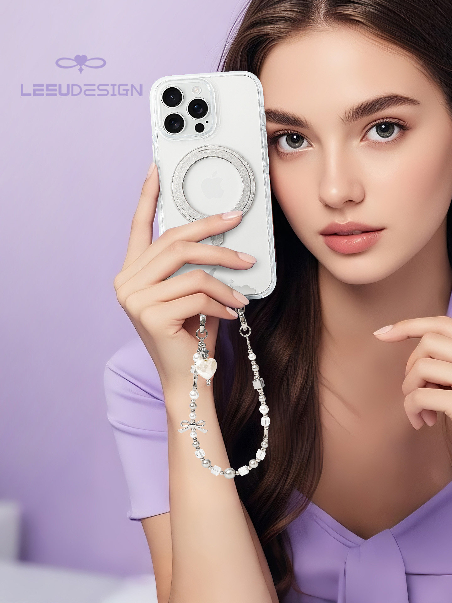 Leeudesign Niche Exquisite High-End Phone Lanyard Wrist Strap Anti-Lost Phone Strap Short Chain Pearl Phone Case Pendant for Women