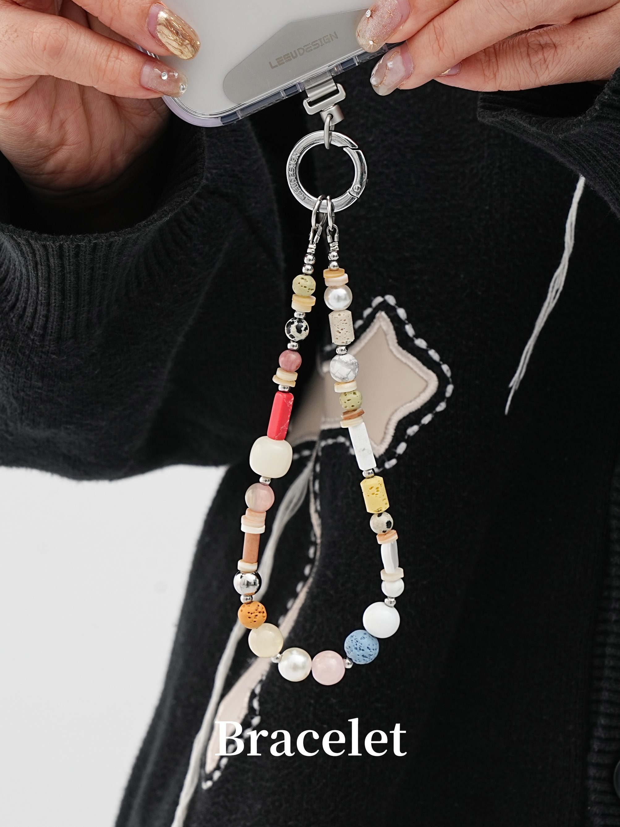 Leeudesign Original Handmade Volcanic Stone Phone Chain, High Aesthetic Value, Elegant Wrist Short Strap, Anti-Drop Phone Lanyard, Ccd Niche Creative Hanging Chain Accessory