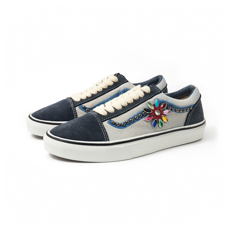 [Classic Collaboration] Vs X Satosh Collaboration Colorful Gemstone Blue-Grey Canvas Sneakers