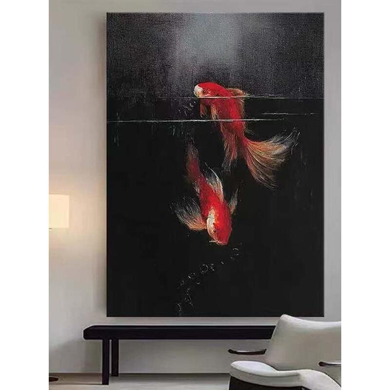 Italian Minimalist Black Goldfish Living Room Sofa Background Wall Decorative Painting, High-End Wabi-Sabi Style Dining Room Entrance Hanging Painting Italian Minimalist Black Goldfish Living Room Sofa Background Wall Decorative Painting, High-End Wabi-Sabi Style Dining Room Entrance Hanging Painting