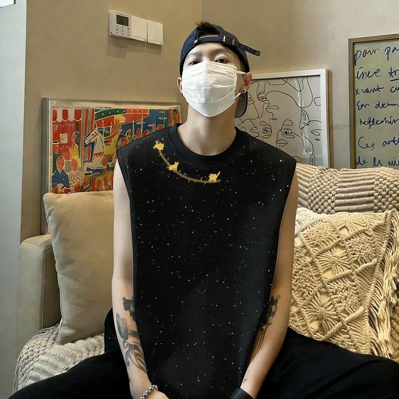 Summer New Style Pure Cotton Printed Men's Starry Sequin Sleeveless Vest T-Shirt, Stylish Loose-Fitting Slimming Top Summer New Style Pure Cotton Printed Men's Starry Sequin Sleeveless Vest T-Shirt, Stylish Loose-Fitting Slimming Top
