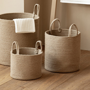 Cotton and linen hand knitted e-woven cotton thread basket dirty clothes basket dirty clothes storage basket dirty clothes basket carry clothes toy storage