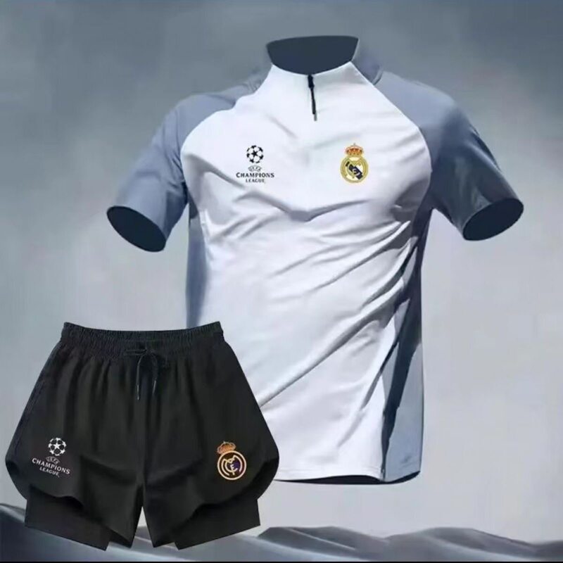 2526 Real Madrid Barcelona Champions League Football Training Uniform Short-Sleeved Quick-Drying Sports Suit Running Fitness Shorts Fan Version 2526 Real Madrid Barcelona Champions League Football Training Uniform Short-Sleeved Quick-Drying Sports Suit Running Fitness Shorts Fan Version
